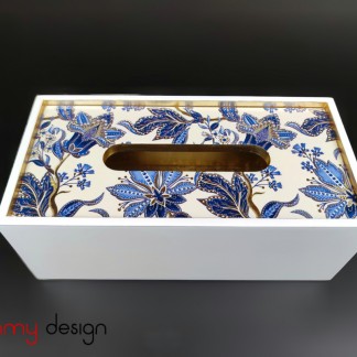 White tissue box with blue flower pattern with 2 edges inside 24*12*9 cm